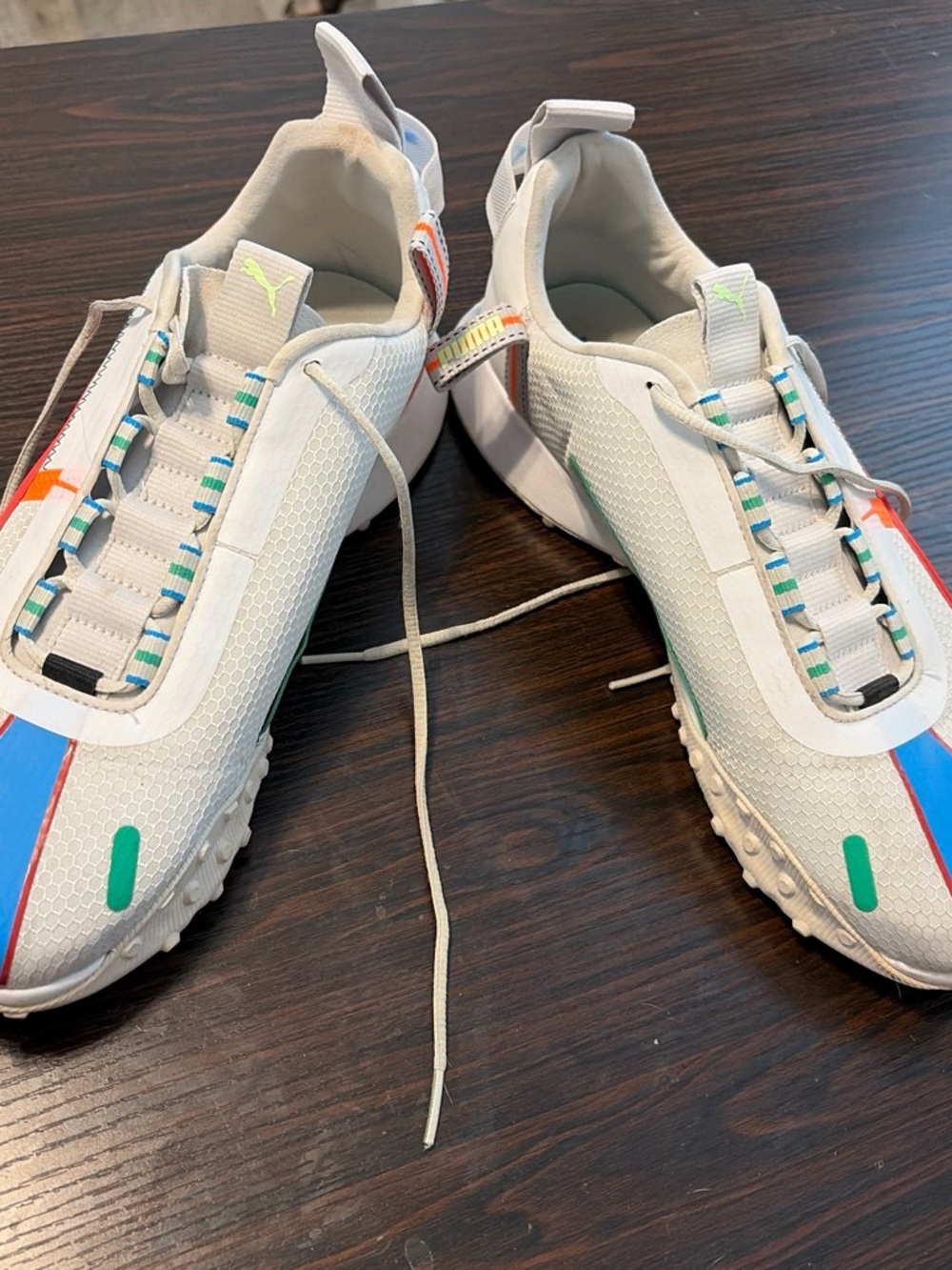 Puma Men’s White Sneakers with Blue, Green and Orange Accents